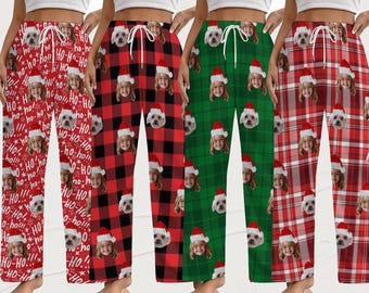 Xms Gifts Flannel Family Christmas Pants,Personalized photos Pyjamas,Your Faces Pajamas Pants,Funny Christmas Gift for her,Woman Man Pants