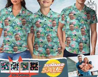 Custom hawaiian Polo shirt with photo/text-birthday party gift-bachelor party gift-gift for dad/grandpa-Shirt with name/text-birthday  party
