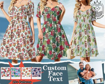 Custom hawaiian dress with photo/text-birthday party gift-bachelor party gift-gift for sister/mother-Dress with name-birthday pool party