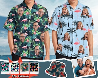 Custom hawaiian shirt with photo/text-birthday party gift-bachelor party gift-gift for dad/grandpa-beach party shirt-birthday pool party
