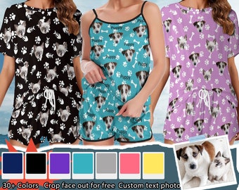 Frauen Pyjama mit Foto/Text-Geschenk für Nichte/Schwester-Schlafanzug mit Foto/Text-Geschenk für Hundeliebhaber-Katze