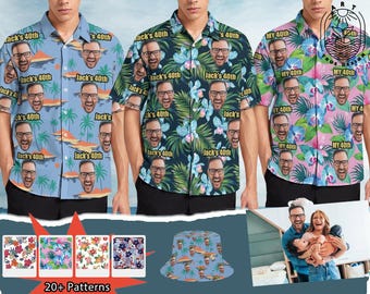 Custom hawaiian shirt with photo/text-birthday party gift-bachelor party gift-gift for dad/grandpa-beach party shirt-birthday pool party