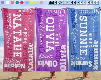 Full name Beach Towel birthday pool party Birthday gift for daughter Beach Towel With Name Birthday Vacation Gift for bachelor party shower