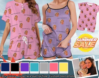 Custom women pajamas set with photo/text-birthday party gift-bachelor party gift-gift for niece/sister-pjs with name-Gift for newborn/mom