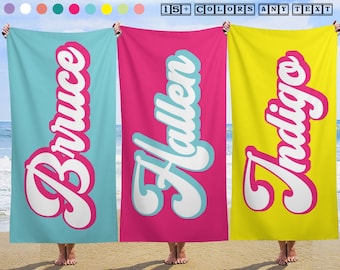 Custom Beach Towel birthday pool party Birthday gift for daughter Beach Towel With Name Birthday Vacation Gift for bachelor party shower