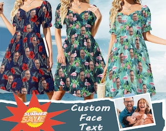 Custom hawaiian dress with photo/text-birthday party gift-bachelor party gift-gift for sister/mother-Dress with name-birthday pool party