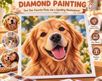 Custom Pet Diamond Painting Kit from Photo, Personalized Dog or Cat Diamond Art, DIY Pet Lover Gift