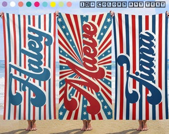 Striped Beach Towel birthday pool party Birthday gift for daughter Beach Towel With Name Birthday Vacation Gift for bachelor party shower