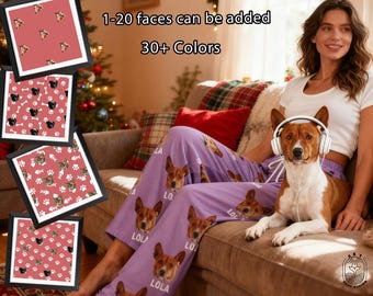 XmsGifts Custom Family Christmas Pj Pants,Personalized photos Pyjamas,Your Faces Pajamas Pants,Funny Christmas Gift for her,dog loss gift