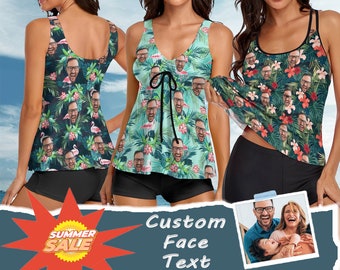 Custom swimsuit set with photo/text-birthday party gift-bachelor party gift-gift for niece/sister-swimsuit with name-birthday pool party
