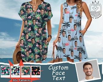 Custom hawaiian dress with photo/text-birthday party gift-bachelor party gift-gift for sister/mother-Dress with name-birthday pool party