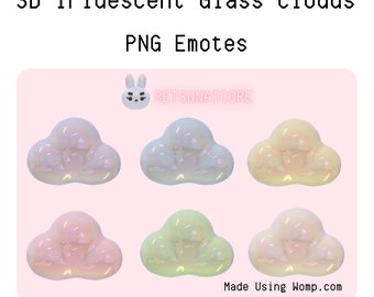 3D Iridescent Clouds Emotes  for Twitch | Discord | YouTube | Streaming | Emote 6 Pack (Can be PNG stickers for Goodnotes, Notion