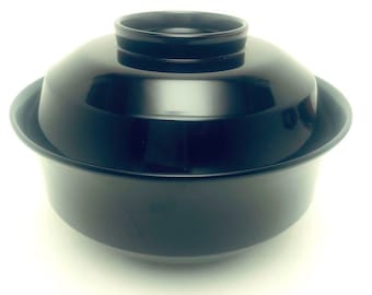 Antique Soup Bowl| Lacquerware | Japanese Tableware | Wajima - Nuri| Plain black tame-nuri black | 240425-0085