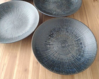 Japanese Minoyaki Plates | Pottery Plates | Dark Blue | Deep Dish | Set of 4 | 240501-0089