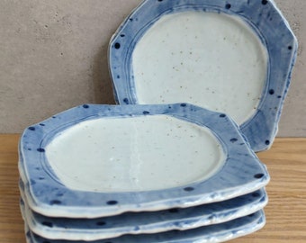 Assiettes Minoyaki japonaises | Assiettes en poterie | coupelle inclinée ou irrégulière | Vaisselle Assiette carrée | Lot de 4 | 240509-0153