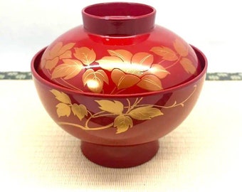 Antique Soup Bowl| Lacquerware | Japanese Tableware | Wajima - Nuri| clematis flowers 240402-0018 |