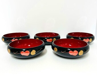 Antique Lacquer Dish |  Set of 5  | Japanese Tableware | AIZU - Nuri | 240417-0056