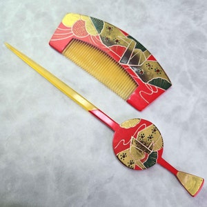 Japan Traditional Comb Kushi Kanzashi Lacquer hair accessory Maki-e  resin,240524-a-0243