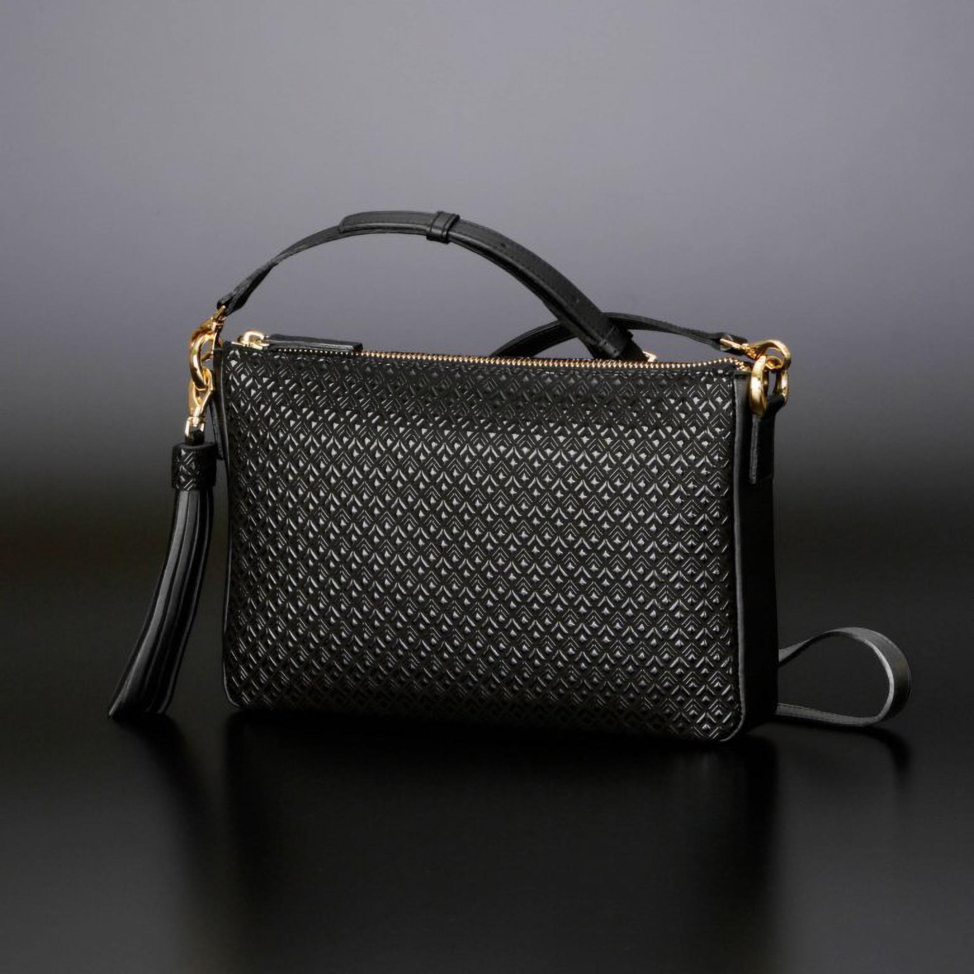 印伝ショルダーバッグ - 2WAYデザイン、日本の職人技、「菱」模様、鹿