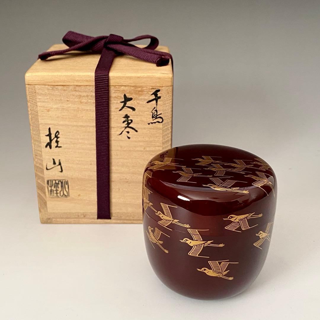 Nuri Tea Wajima-nuri Lacquer Tea Caddy – Showa Era Hirano Keizan Plovers O ...