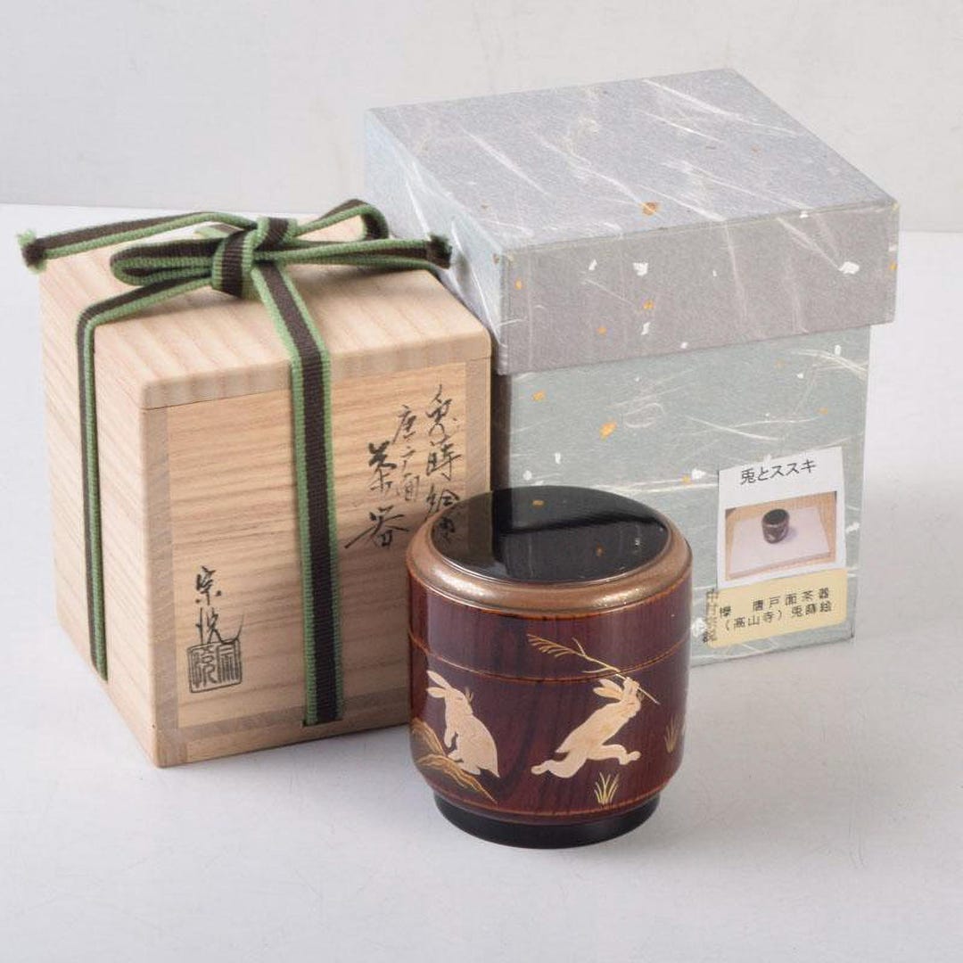 Nuri Tea Japanese Antique Tea Caddy Yamanaka-nuri Usagi Maki-e Karato Tea ...