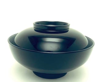 Antique Soup Bowl| Lacquerware | Japanese Tableware | Wajima - Nuri| Plain black tame-nuri black | 240425-0084