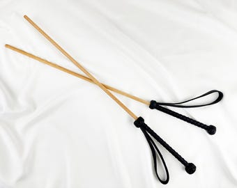 Handmade BDSM Bamboo Cane, Cowhide Wrapped Handle, Riding Crop