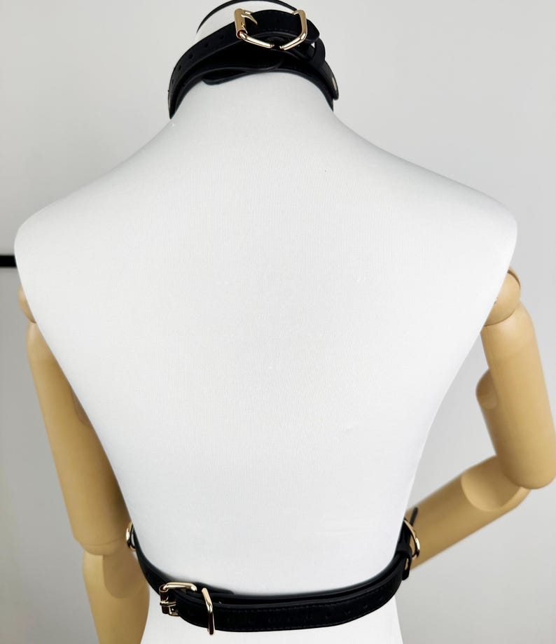 Adjustable Leather BDSM Body Harness | Cowhide Choker image 3