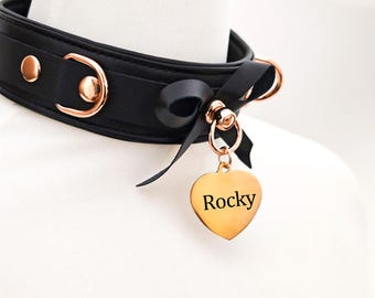 Handmade Leather Bow Collar with Leash & Custom Tag