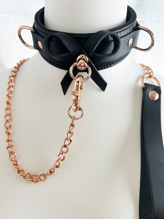 Handgefertigtes Schwarzes BDSM Halsband mit Rose Gold Metall - Etsy.de