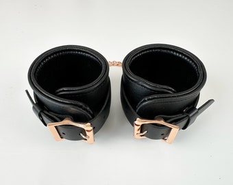 Rose Gold Real Leather Cuffs, Ankle Cuffs,Slave Handcuff,Locking wrist cuffs for women and men,Leather Bondages cuffs,Black BDSM Cuffs