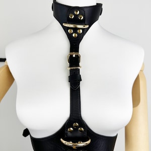 Adjustable Leather BDSM Body Harness | Cowhide Choker image 1