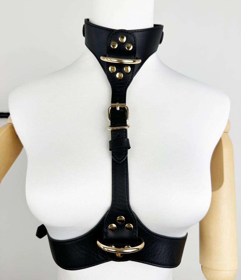 Adjustable Leather BDSM Body Harness | Cowhide Choker image 1