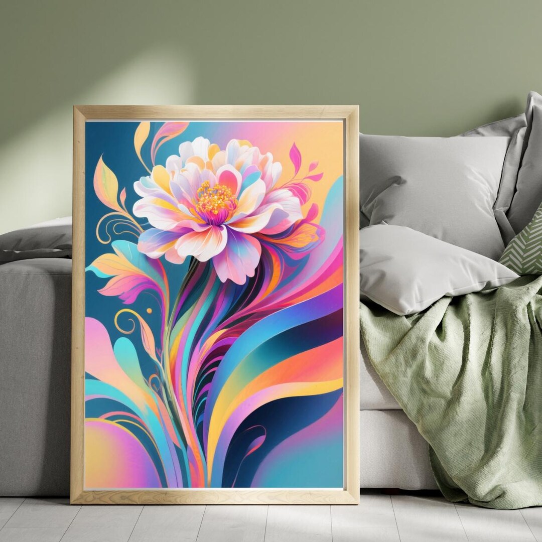Abstract Floral Wall Art – Vibrant Rainbow Botanical Print (digital ...