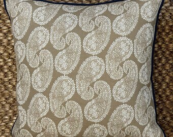 NEW Bespoke Cushion - Inge Holst Worn Paisley - Taupe - Navy Piping