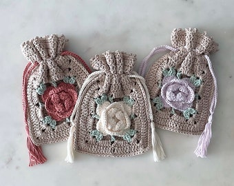 Rose Crochet Mini Pouch with Tasseles