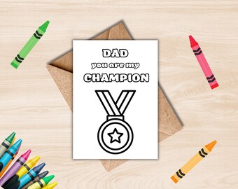 Carte numérique à colorier, carte de voeux pour papa, carte de voeux à colorier, meilleur papa de tous les temps, carte de fête des pères, bricolage, carte d&#39;anniversaire, papa champion
