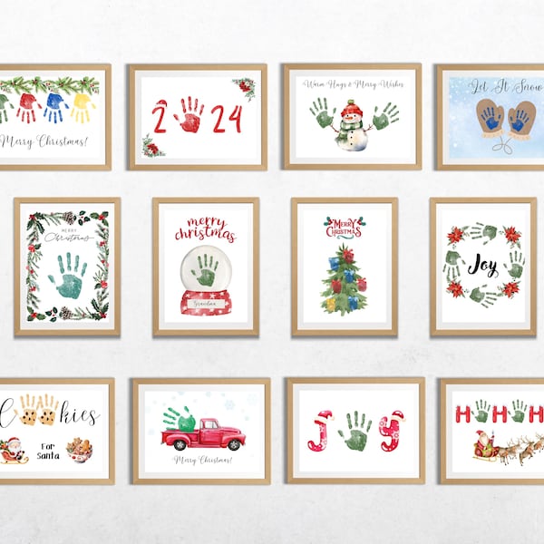 Christmas Kids Activities Printable Handprint & Fingerprint Art Bundle Set, 12 Holiday Crafts, Keepsake DIY for Children, Toddlers, Daycare