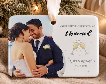 First Christmas Married Ornament, Personalized Couple Christmas Ornament with Photo, Wedding Photo Gift, Newlywed Ornament, Mr and Mrs gift