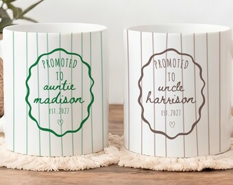 Promoted to Auntie and Uncle Mug, Aunt and Uncle Gift, Custom Aunt Uncle Mug, Baby Announcement Gift, New Auntie Gift, Striped Mug