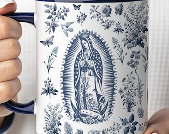 Our Lady of Guadalupe Mug, French Toile Virgin Mary Catholic Mug, Religious Marian Coffee Cup, Christian Gift, Catholic Christmas Gift