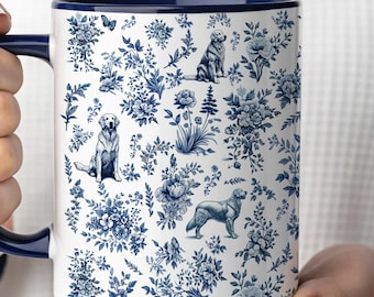 Golden Retriever Mug, French Toile Dog Lover Gift, Blue Toile De Jouy Coffee Cup, Golden Retriever Mom Present, Golden Retriever Lover Gifts