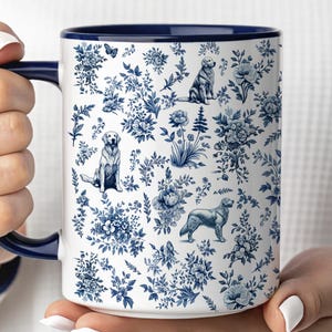 Golden Retriever Mug, French Toile Dog Lover Gift, Blue Toile De Jouy Coffee Cup, Golden Retriever Mom Present, Golden Retriever Lover Gifts