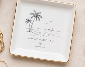 Personalized Beach Wedding Ring Dish, Engaged Ring Dish, Romantic Ring Holder, Engagement Keepsake, Bride Gift, desert jewelry dish