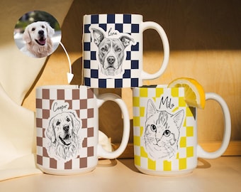 Custom Pet Portrait Mug, Personalized Dog Mug, Custom Cat Mug, Photo Pet Mug with Pattern Background, Dog Mom Gift, Cat Mom Gift
