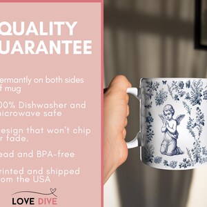 Cherub Angel Mug, French Toile Angel Mug, Christian Gift for Mom or Grandma, Baptism Gift Mug, Catholic Mug, French Blue Religious Mug, image 8