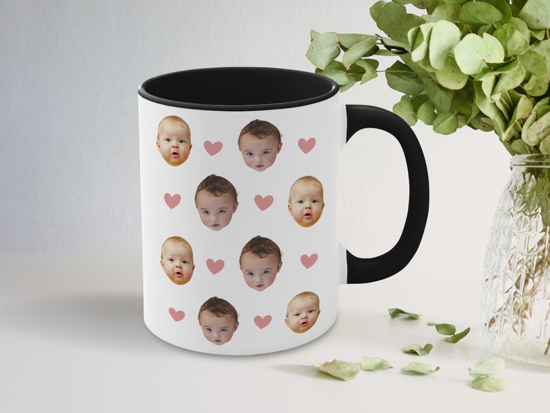 Baby Face Mug, Personalized Face Mug, Custom Photo Mug, Your baby Face Mug, Baby Face Mug For Mom Dad grandma Birthday Gift, heart mug image 2