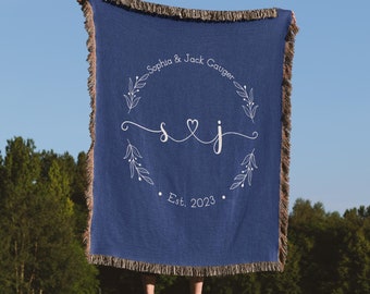 Custom Wedding Woven Blanket, Woven Tapestry With Initials, Wedding Anniversary Gift, Christmas Present For Family, Gift For Parents