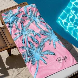 Palm Tree Beach Towel, Palm Tree Custom Beach Towel, Tropical Beach Towel, Custom Pool Towel, Birthday Vacation Gift