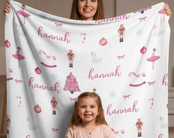 Nutcracker Ballet Christmas Blanket, Personalized Nutcracker Blanket, Nutcracker Lover Gift, Custom Name Blanket, Christmas Gift
